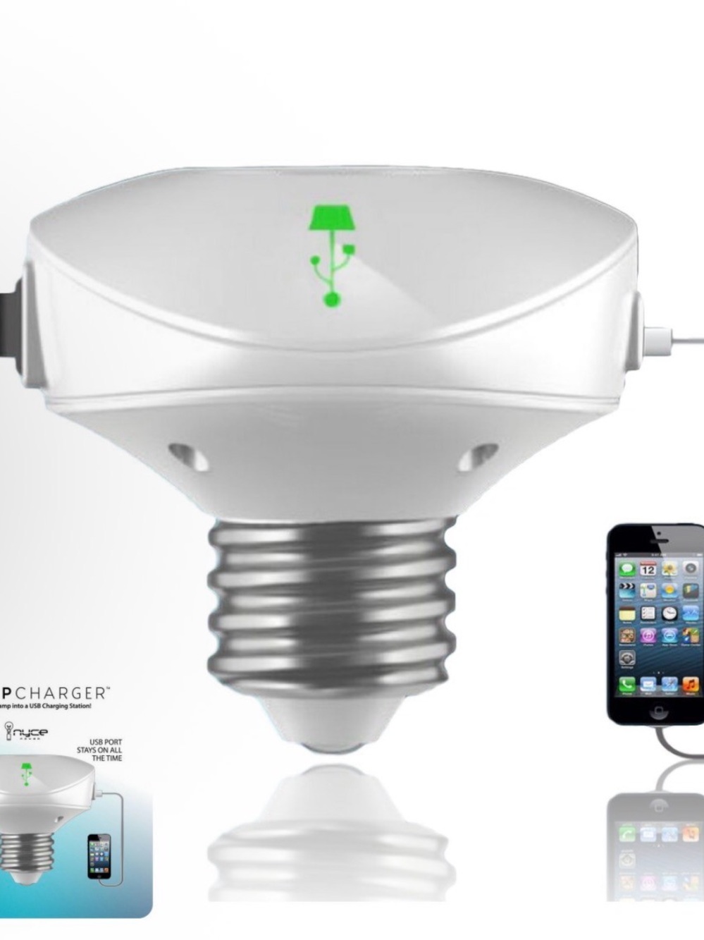 USB Charging Light Bulb Adapter - White with Green Indicator